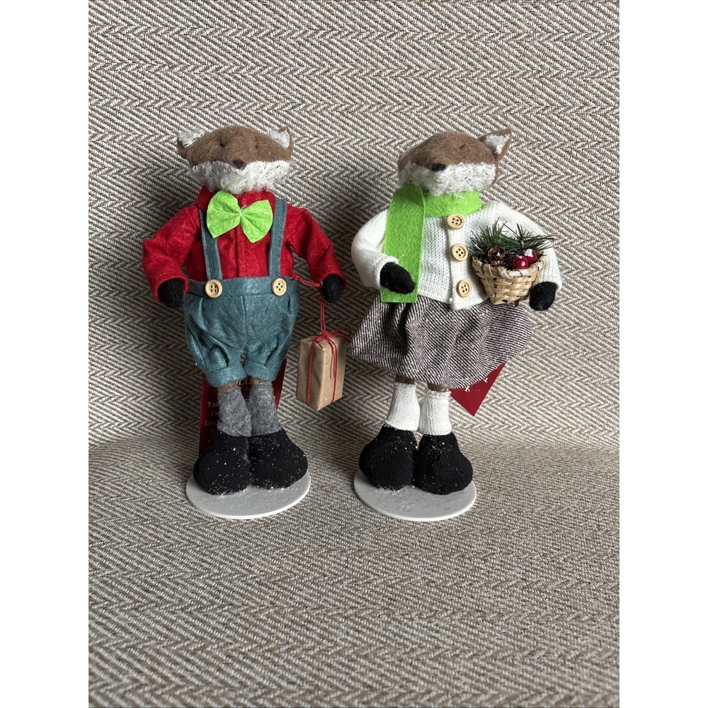 Holiday Living Christmas Mr & Mrs Plush‎ Fox Dolls Dressed In Holiday Style 10½"